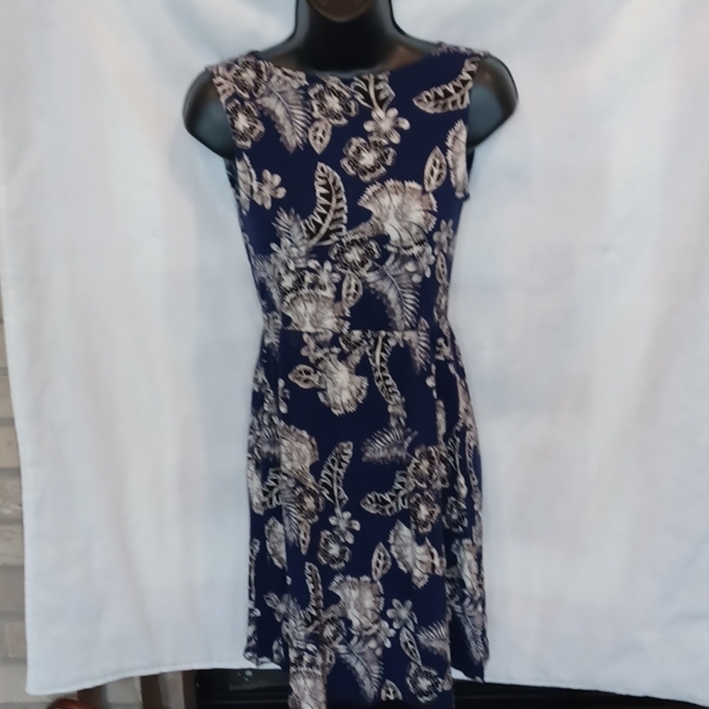 Joe Fresh Hawaiian Print Dress, navy/black/brown stretchy, XS